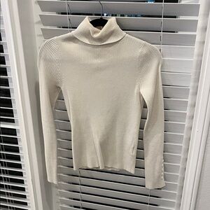 Anthropologie Cream Ribbed Turtleneck Sweater